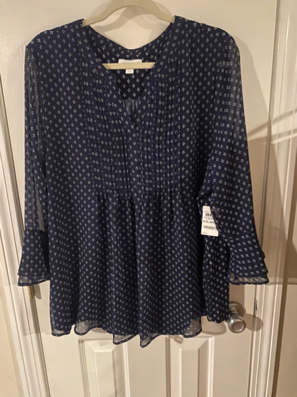 Charter Club Black and White Printed Pleated Blouse